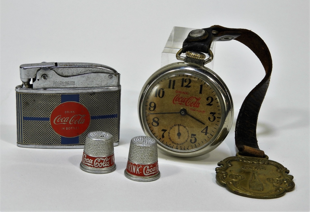 Appraisal: COCA-COLA POCKETWATCH FOB LIGHTER THIMBLE GROUP United States th CenturyGroup