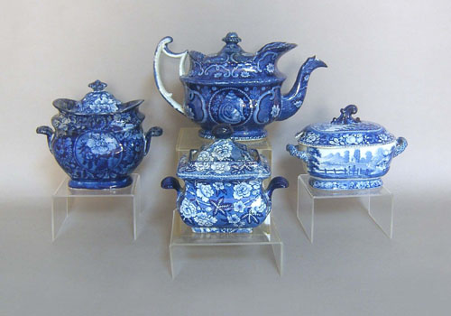 Appraisal: Two blue Staffordshire sugar bowls together with a teapot th