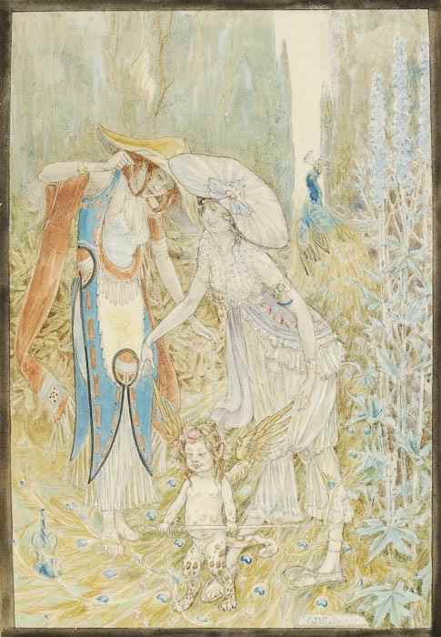 Appraisal: Walker William Henry Fairy figures in a wood Cupid and