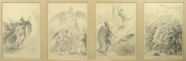 Appraisal: Set of four classical pencil studies depicting Mansoul each cm