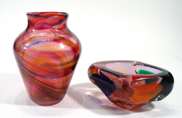 Appraisal: Blue and amber swirled cranberry Art glass vase and an