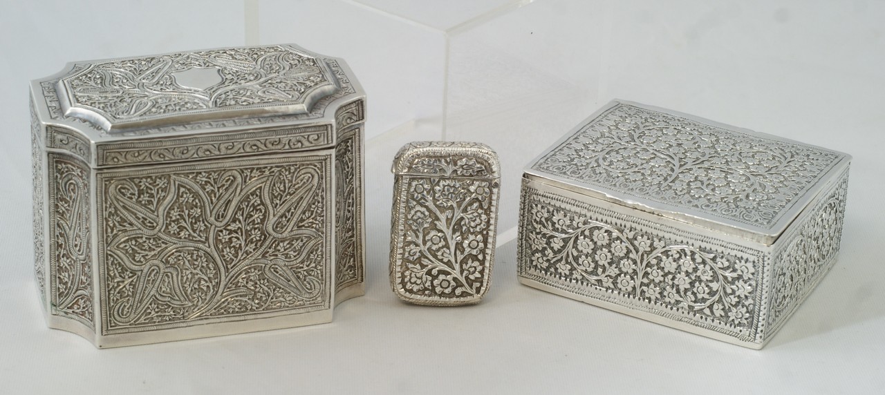 Appraisal: Kashmiri pcs of Indian Silver to include a tea box