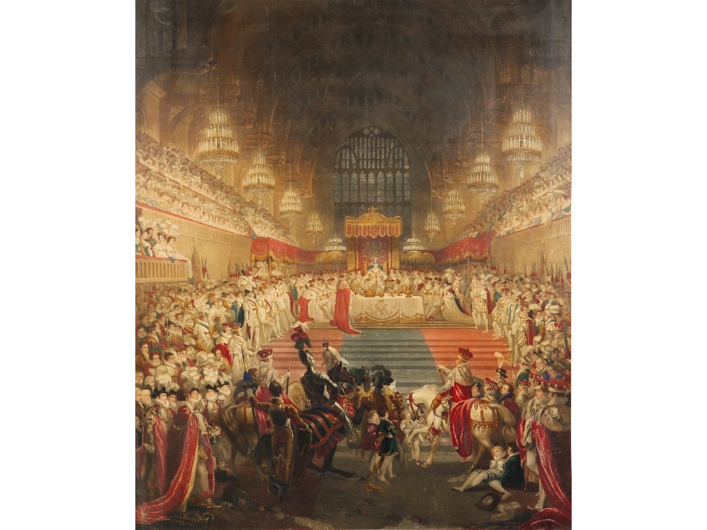 Appraisal: A TH CENTURY HAND TINTED MEZZOTINT depicting a Royal Coronation