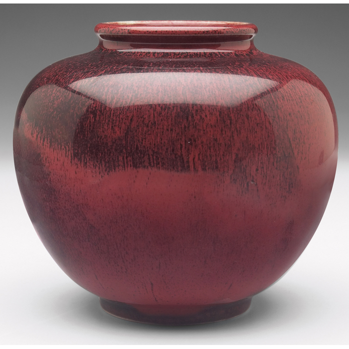 Appraisal: Rookwood vase round and shoulderedshape covered in a mottled red