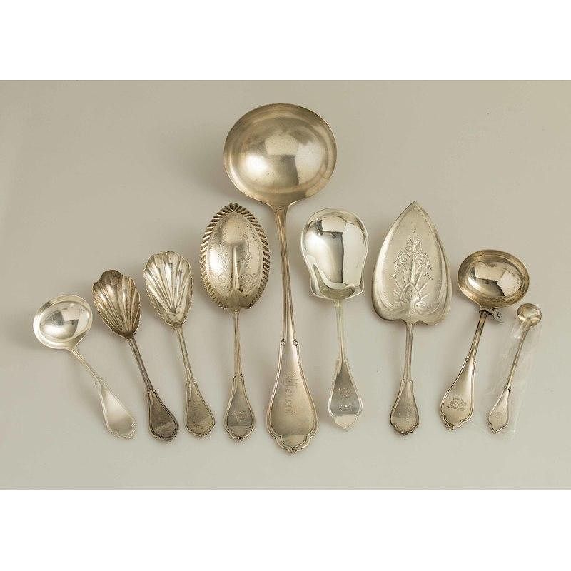 Appraisal: Sterling Silver Serving Pieces Gothic Pattern Nine sterling silver serving