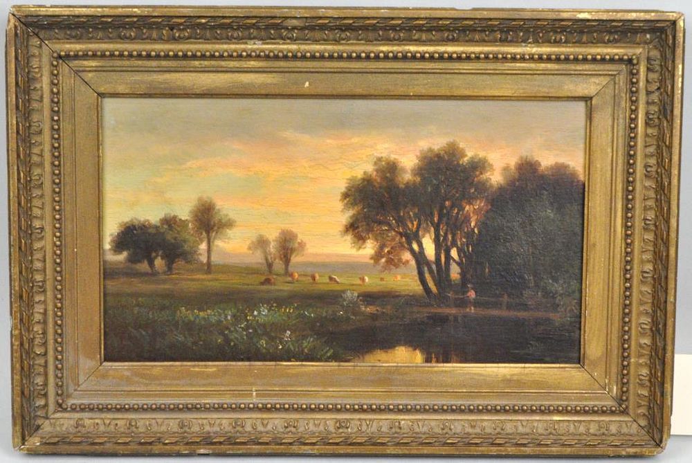 Appraisal: Pastoral Landscape Scene O B unsigned Frame size high wide