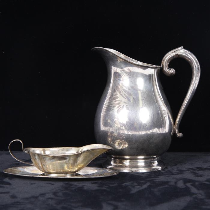 Appraisal: Preisner Sterling silver pitcher and Gorham pc sauce boat Troy