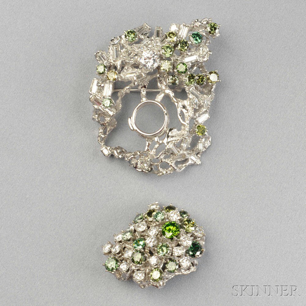 Appraisal: Color Treated Diamond and Diamond Convertible Brooch Arthur King set