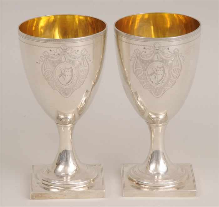 Appraisal: PAIR OF GEORGE III ARMORIAL GOBLETS Marks for George Smith