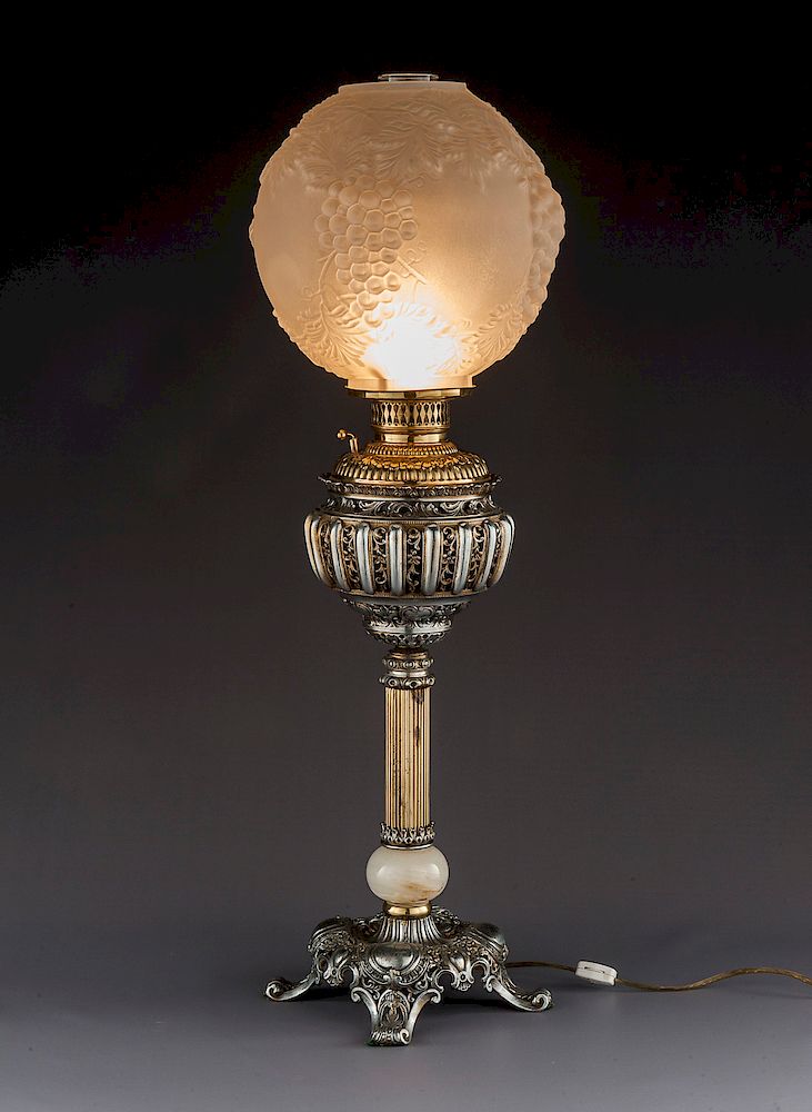 Appraisal: Victorian Banquet Lamp DESCRIPTION Victorian banquet lamp Circa s Pressed