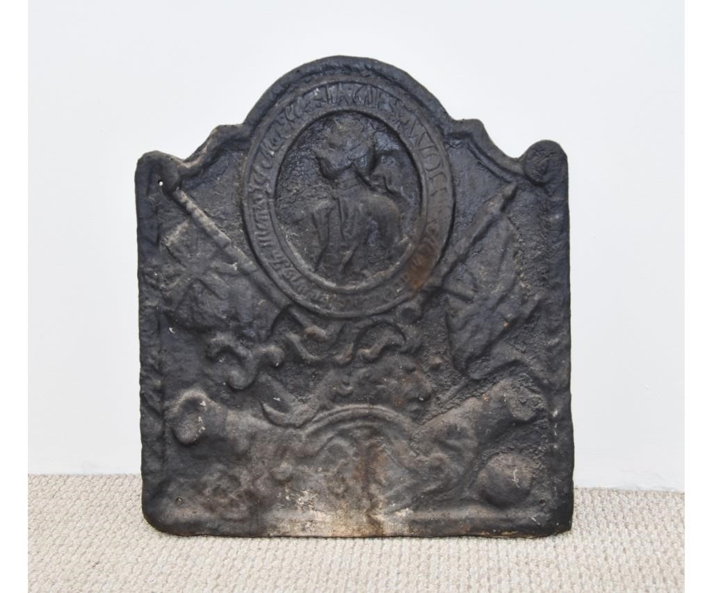 Appraisal: Cast iron tombstone form fireback with bust of General James