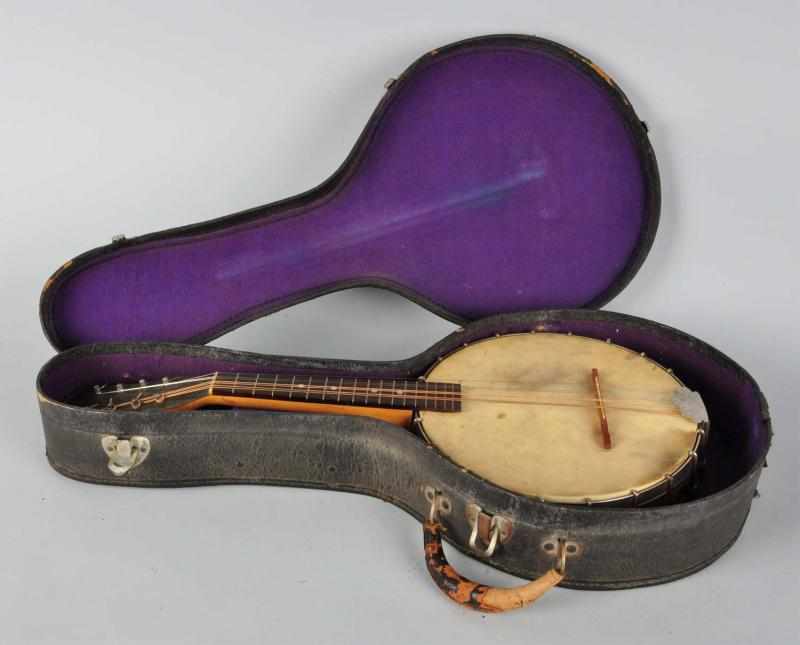 Appraisal: Early Banjo in Original Case Description Pearl inlay but no