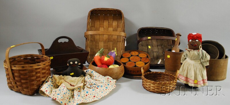 Appraisal: Group of Woodenware and Folk Items including two cutlery trays