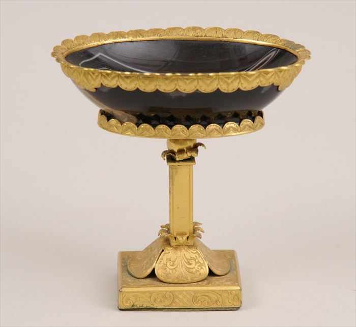 Appraisal: RENAISSANCE-STYLE GILT-METAL AND AGATE SALT The oval bowl with lobed