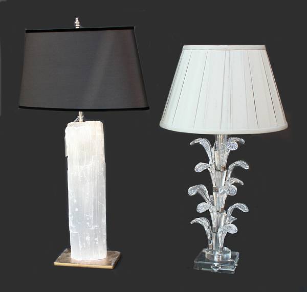 Appraisal: A glass floriform lamp and a mineral specimen table lamp