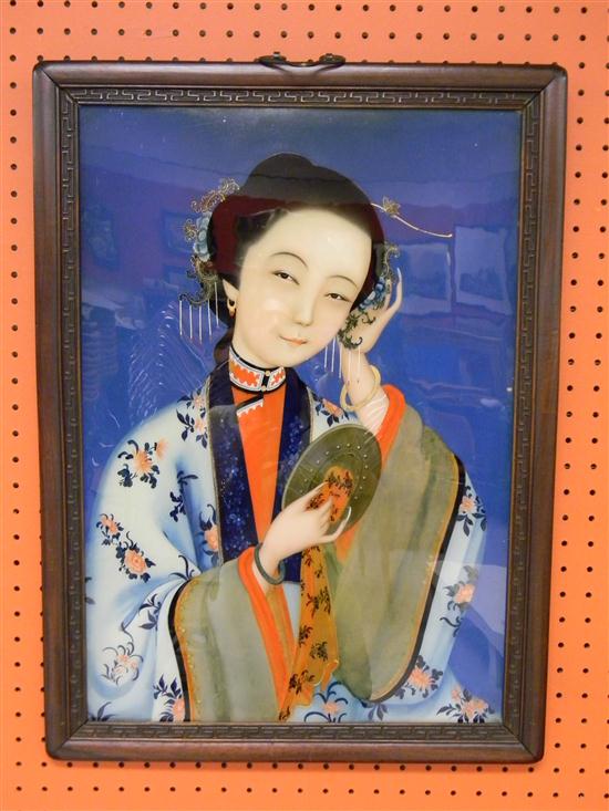 Appraisal: Chinese th century an eglomise painting of a lady holding