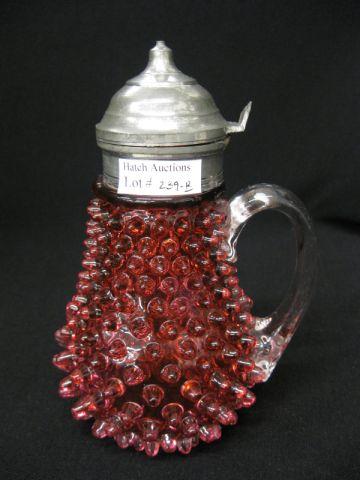 Appraisal: Hobbs Victorian Cranberry Art Glass Syrup Pitcher hobnail excellent