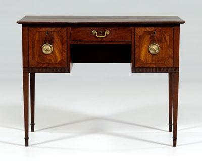 Appraisal: Hepplewhite inlaid writing desk figured mahogany veneers molded top over