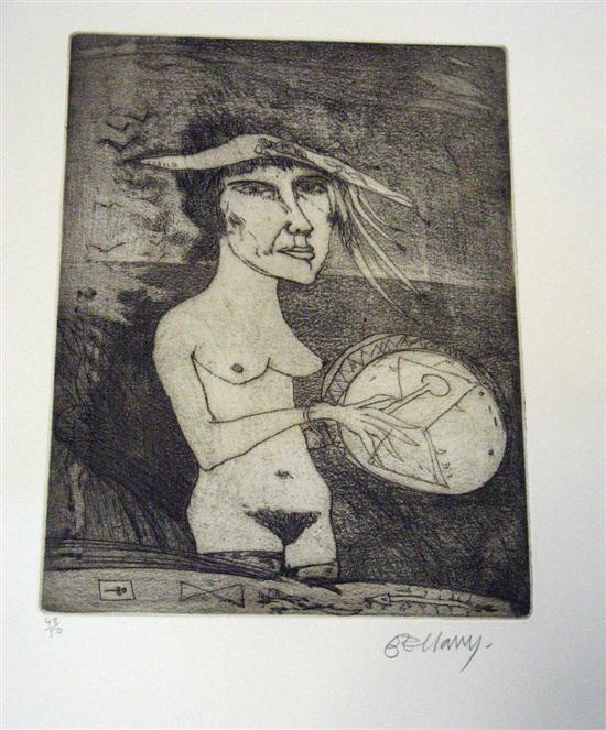 Appraisal: John Bellany Scottish b 'Woman with tambour' etching signed in