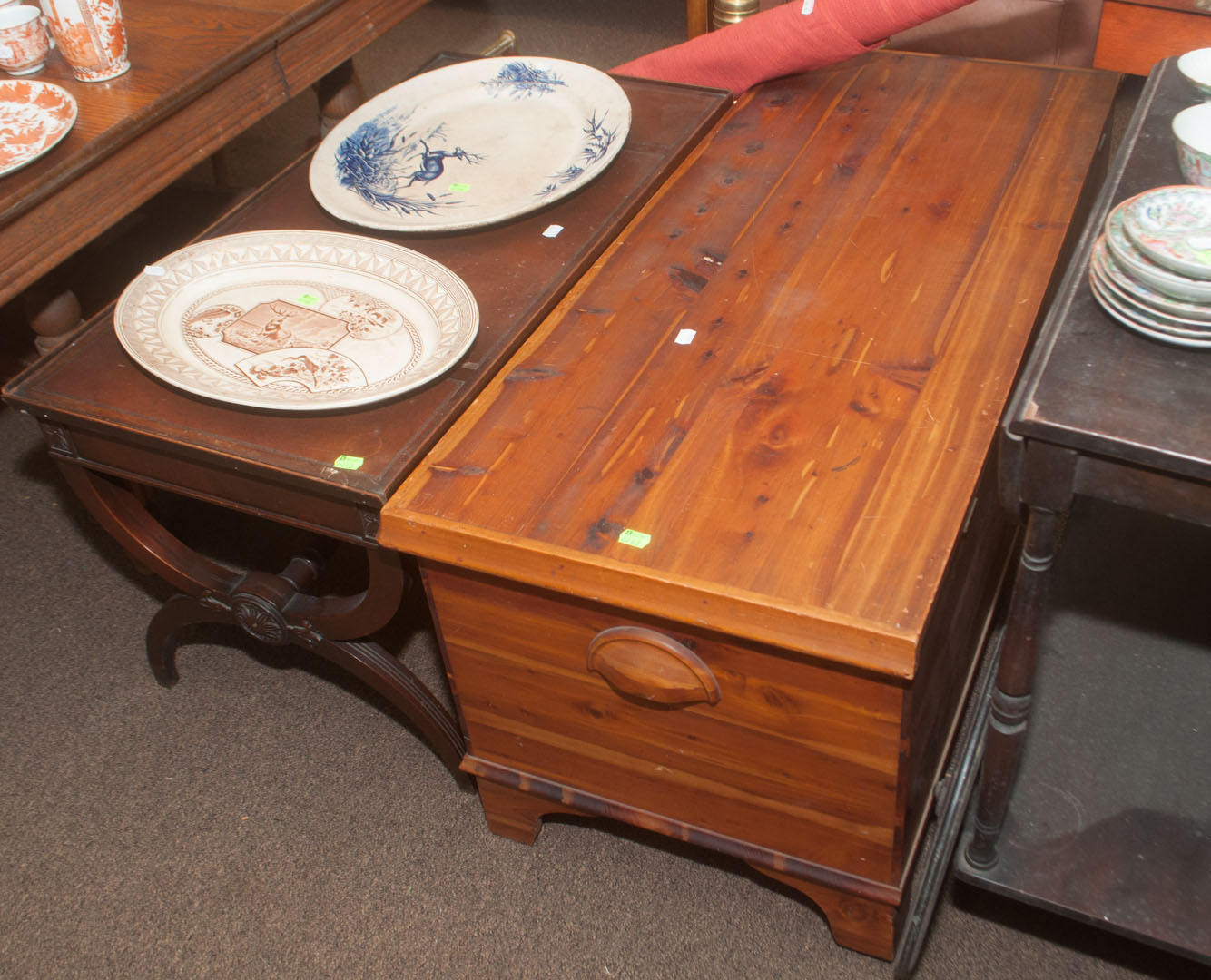 Appraisal: Leather top coffee table and cedar trunk