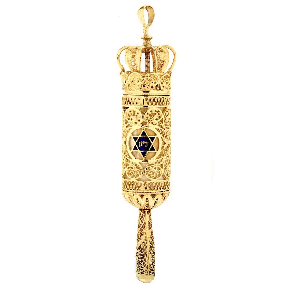 Appraisal: K Gold Torah Pendant Judaica K Yellow Gold and Enamel