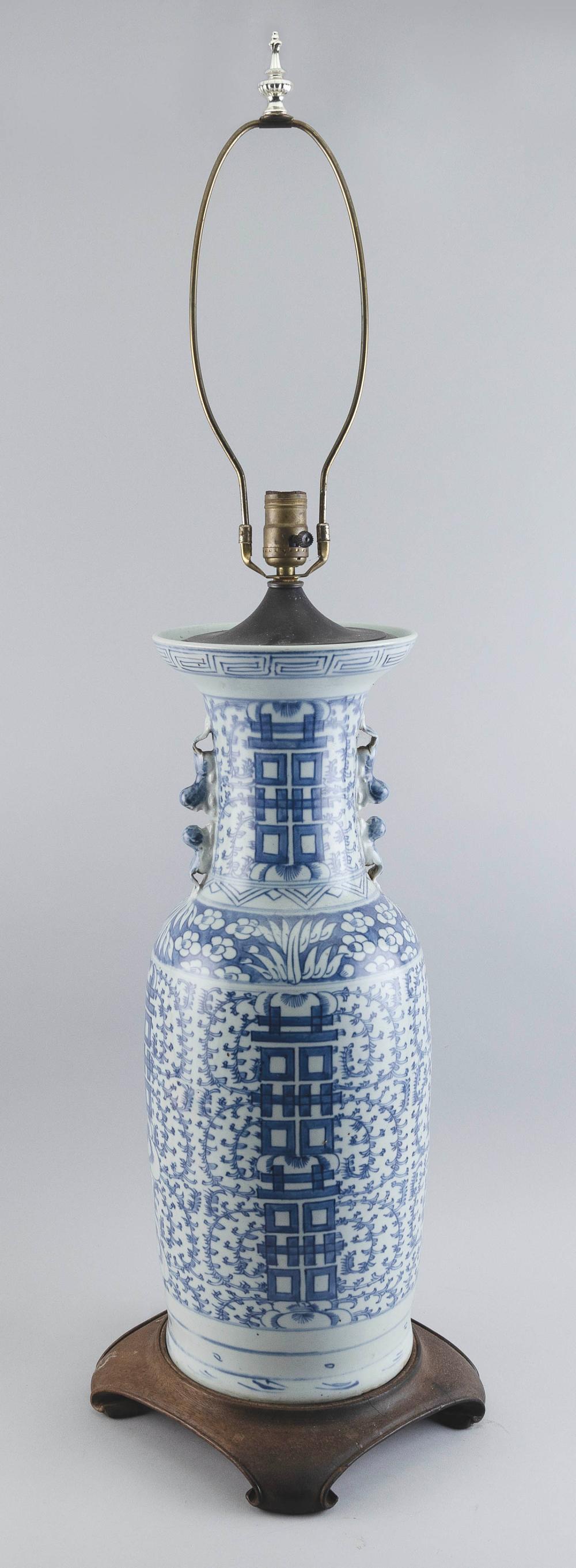 Appraisal: CHINESE BLUE AND WHITE PORCELAIN BALUSTER VASE MOUNTED AS A