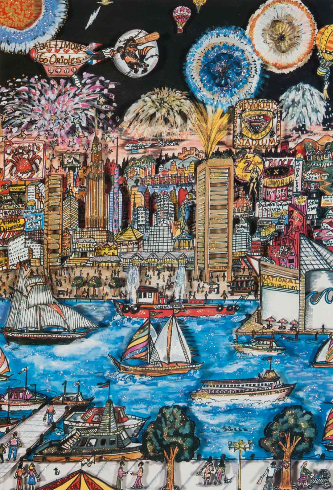 Appraisal: Charles Fazzino Fireworks Over Baltimore collage American b -D collage