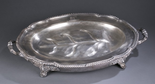 Appraisal: Late th c Silver Plate Meat Tray Tree and well