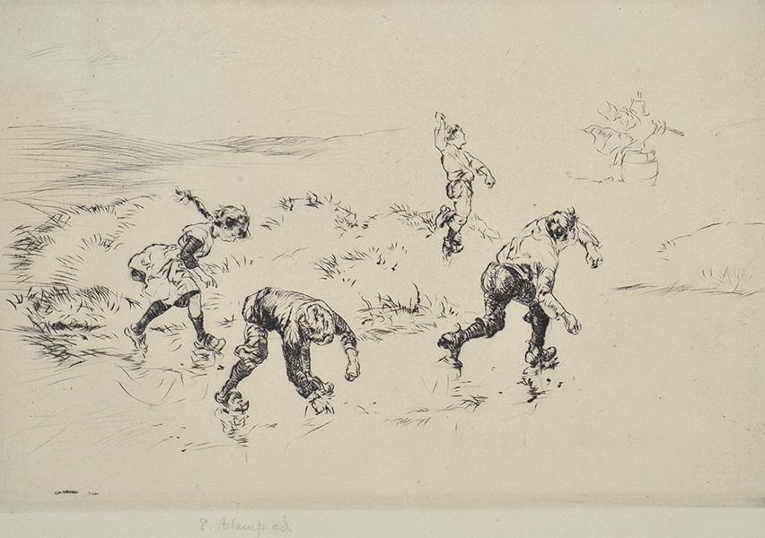 Appraisal: EDMUND BLAMPIED British - Come on Boys drypoint etching x