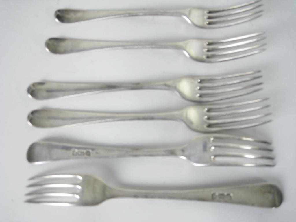 Appraisal: Six George III Dinner Forks old english pattern London maker