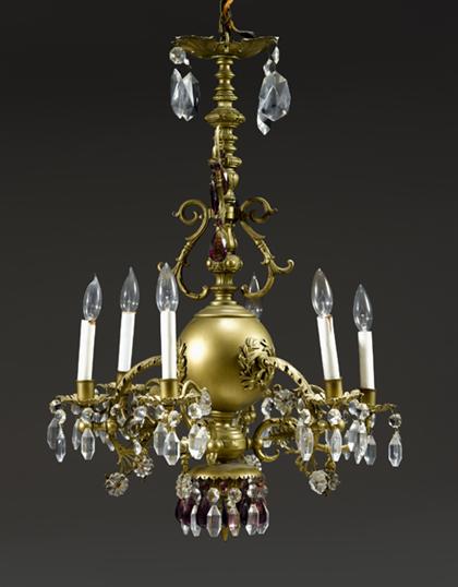 Appraisal: Louis XV style six-light giltmetal chandelier th century The central