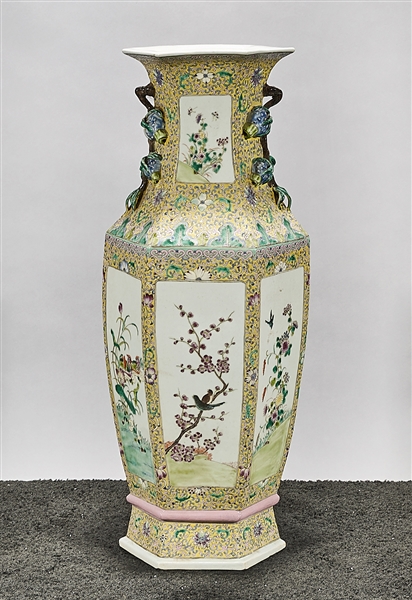 Appraisal: Tall Chinese enameled porcelain hexagonal vase molded fruit forms to