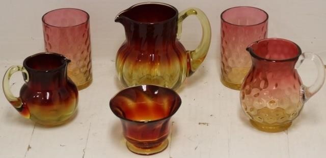 Appraisal: PCS OF AMBERINA GLASS TH TH C TO HIGH PITCHERS