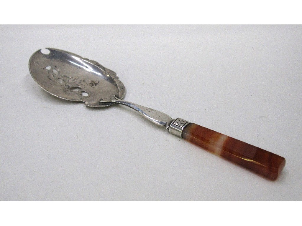 Appraisal: Continental white metal and agate handled fish slice