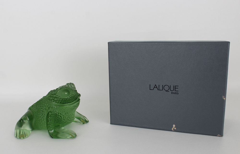 Appraisal: French Lalique Green Toad in Original Fitted Box Lalique Gregoire