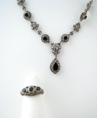 Appraisal: Sterling and Marcasite antique style necklace with coordinating size ring