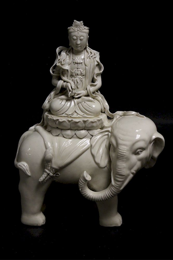 Appraisal: Blanc de Chine Guanyin Riding Elephant H x W HINC