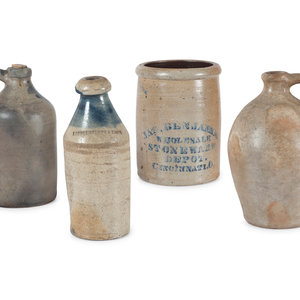 Appraisal: Three Stoneware Jugs and One Crock American th Century one