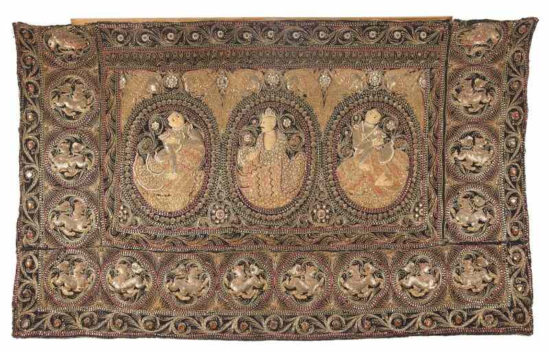 Appraisal: Indonesian Black Silk Wall Panelearly th century or earlier gold