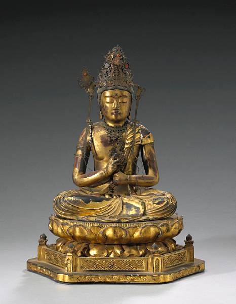 Appraisal: A gilt wood figure of Dainichi Nyorai Edo Period Wearing