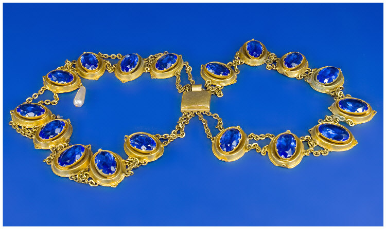 Appraisal: Early th century blue stones and gold coloured necklace Showbiz