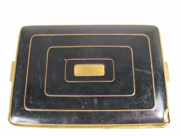 Appraisal: Vintage Sudnot black enamel compact and cigarette case Some surface