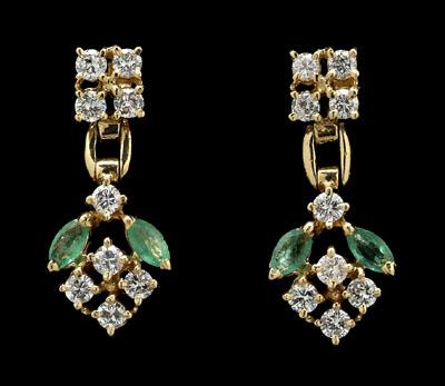 Appraisal: Emerald and diamond earrings each with two marquise-cut emeralds and