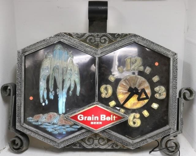 Appraisal: TH C GRAIN BELT BEER LIGHTED ADVERTISING SIGNWITH CLOCK PLASTIC