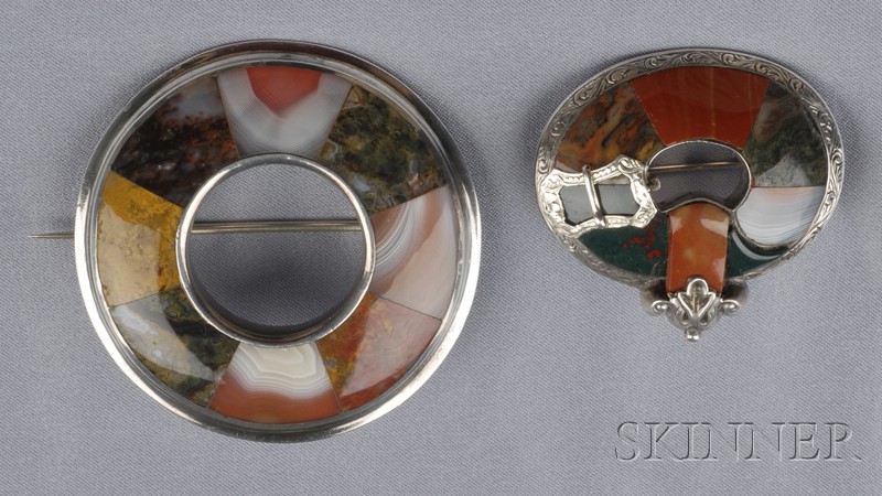 Appraisal: Two Victorian Silver and Scottish Agate Brooches one circle and