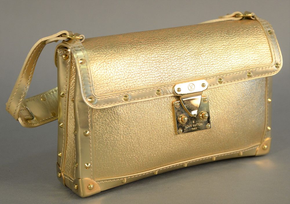 Appraisal: Louis Vuitton purse handbag gold Pochette Sellier in gold and