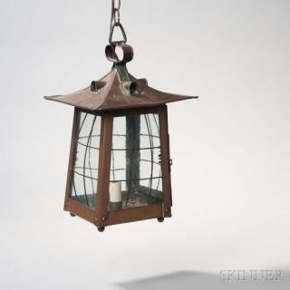 Appraisal: Arts and Crafts Style Lantern Copper glass th century Square