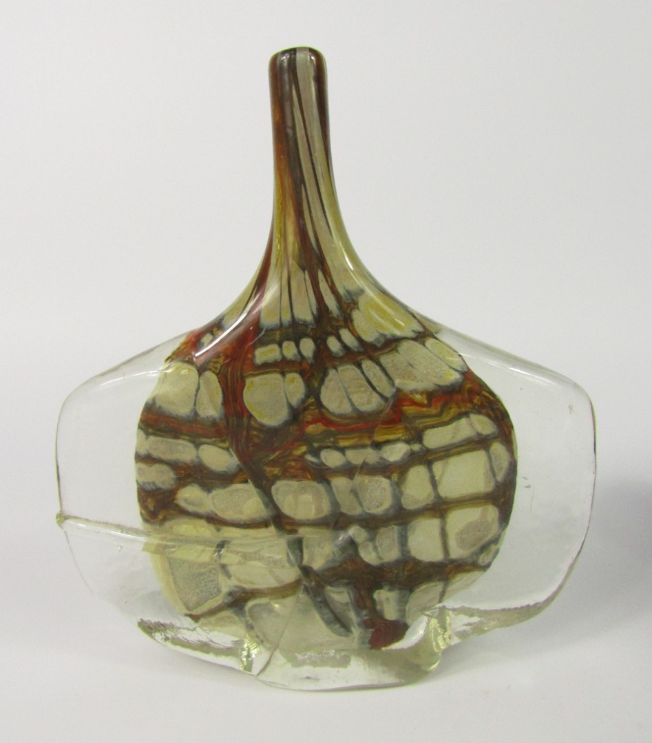 Appraisal: A Michael Harris Mdina fish vase with white and brown