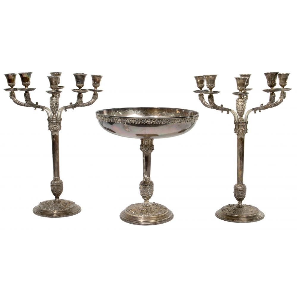 Appraisal: STERLING SILVER CANDELABRA AND CENTER BOWL SETIncluding -light candelabra and