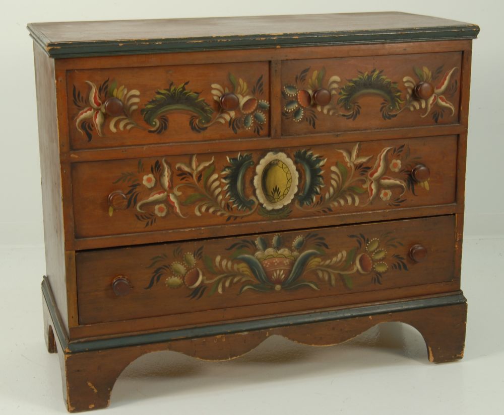 Appraisal: ANTIQUE AMERICAN ONE-DRAWER BLANKET CHEST With rosmaling-style floral and foliate